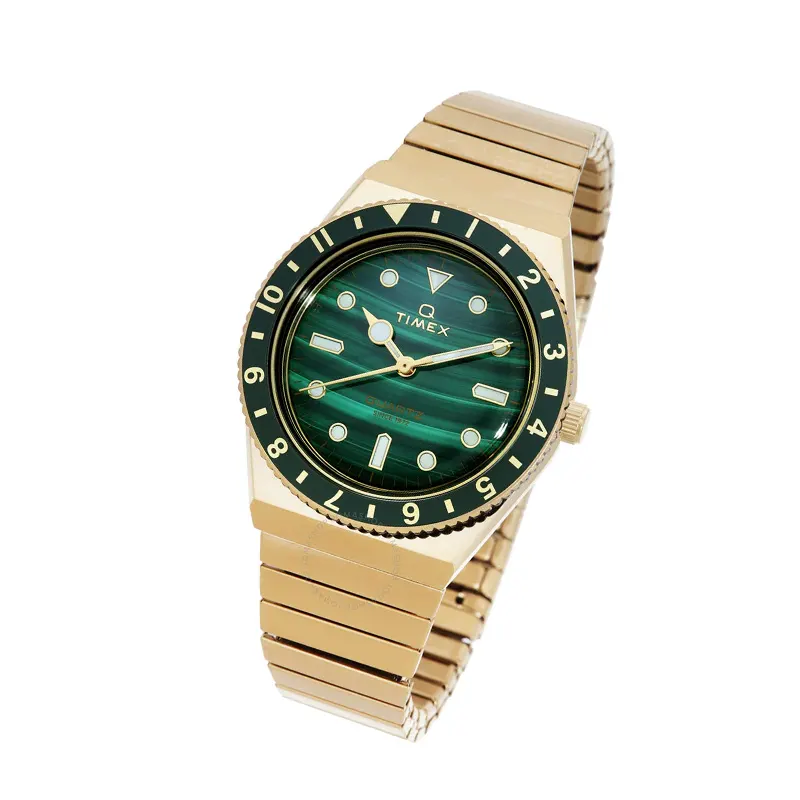 Timex Q 36mm Gold-Tone Green Malachite Dial Watch- TW2V92200